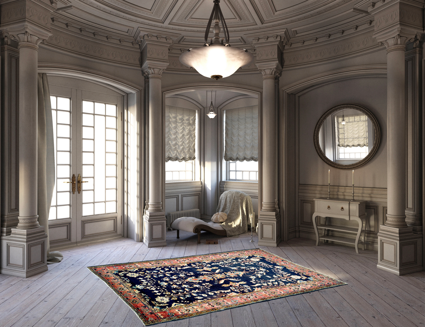 ANTIQUE SAROUK MOHAGERAN CARPET 4.3 X 6.5 FT