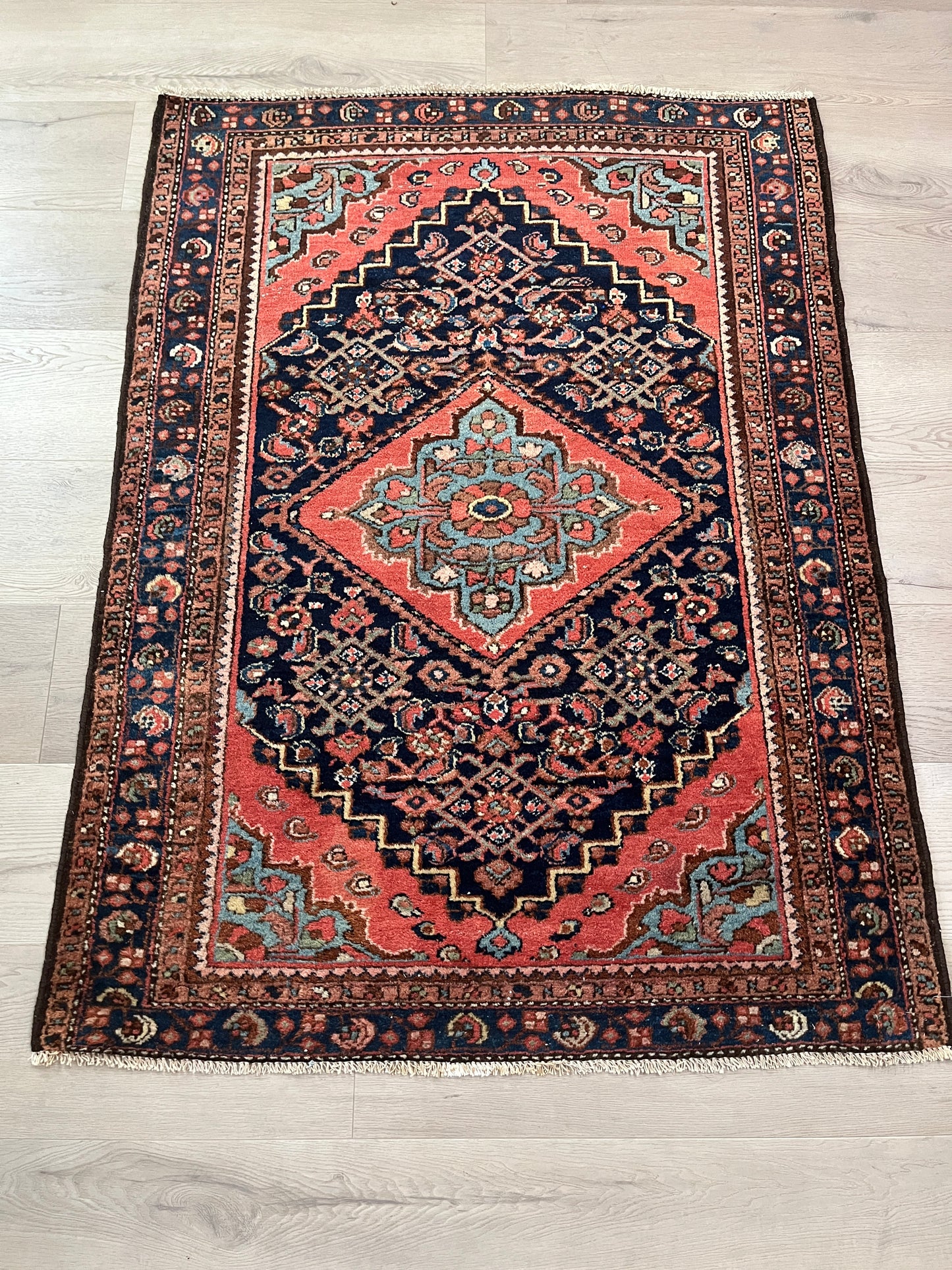 Adorable Antique Persian Hamadan Rug 3.8 ft x 5 ft