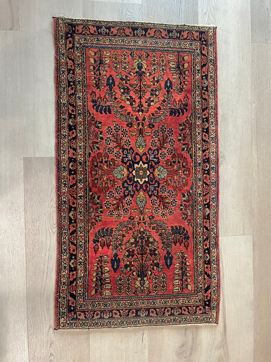 Charming Antique Handwoven Sarouk Rug-approximate 2" x 4"