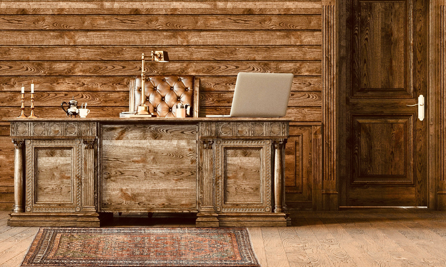 Antique Oriental Rug featuring the rich hues characteristic of renowned Heriz Serapi Rugs