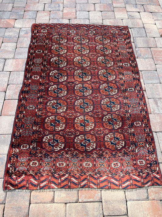 True Antique Handwoven Turkmen Tribal Wedding  Rug