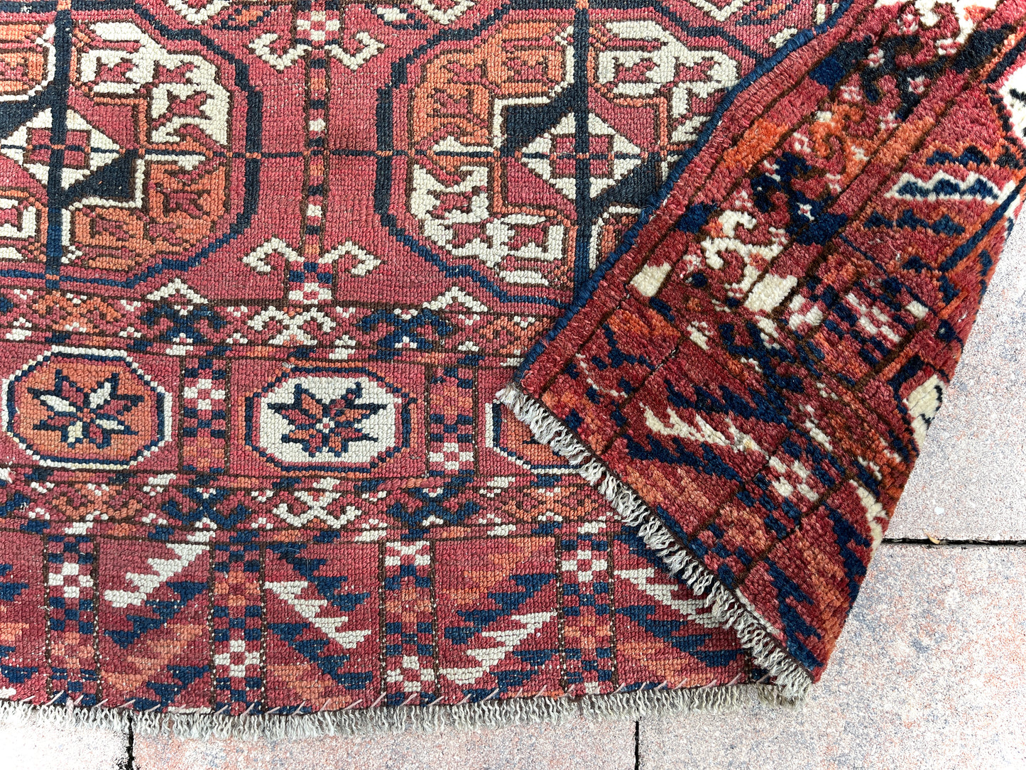 True Antique Handwoven Turkmen Tribal Wedding  Rug