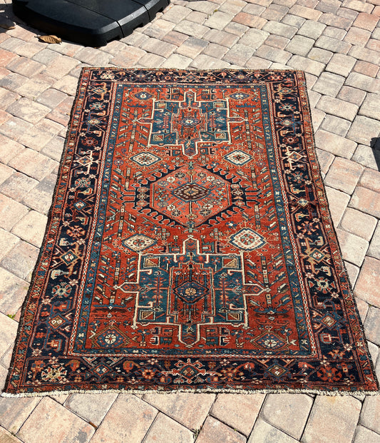 Antique Persian Heriz/Karadja Carpet circa 1910, 53 x 76 inches