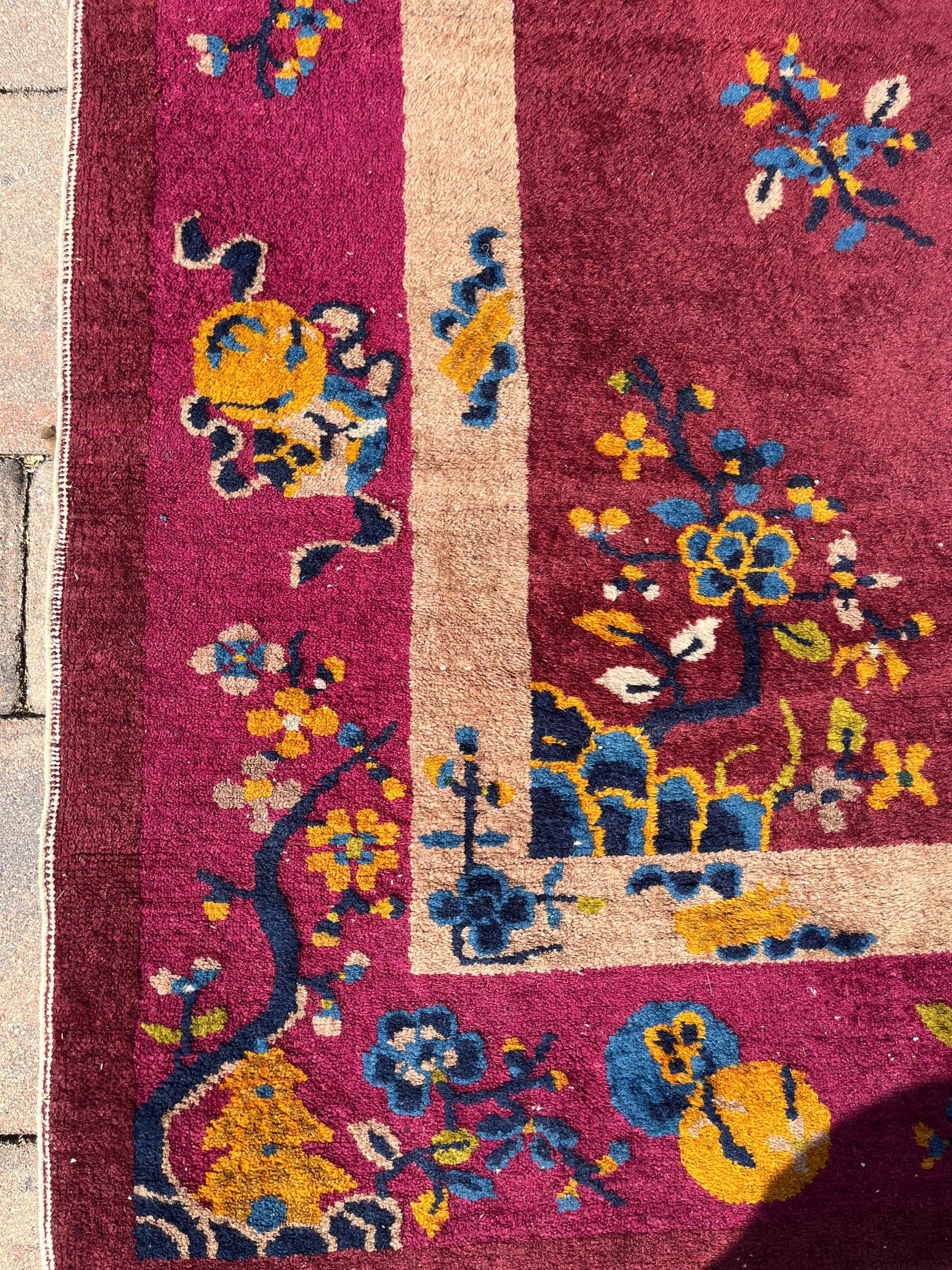 True Antique Handwoven Art Deco Rug - circa 1920's- With Great Purple Border!!