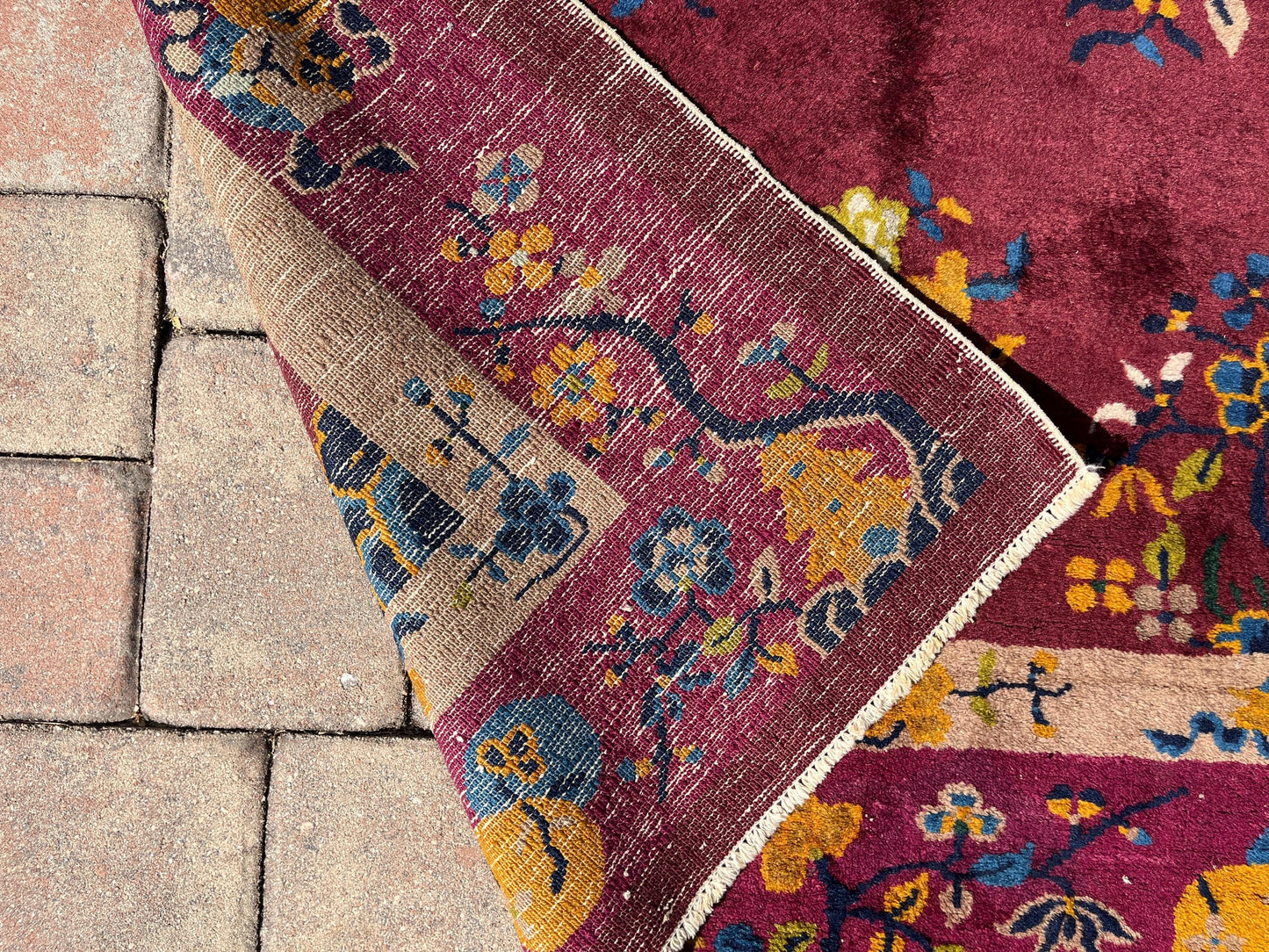 True Antique Handwoven Art Deco Rug - circa 1920's- With Great Purple Border!!