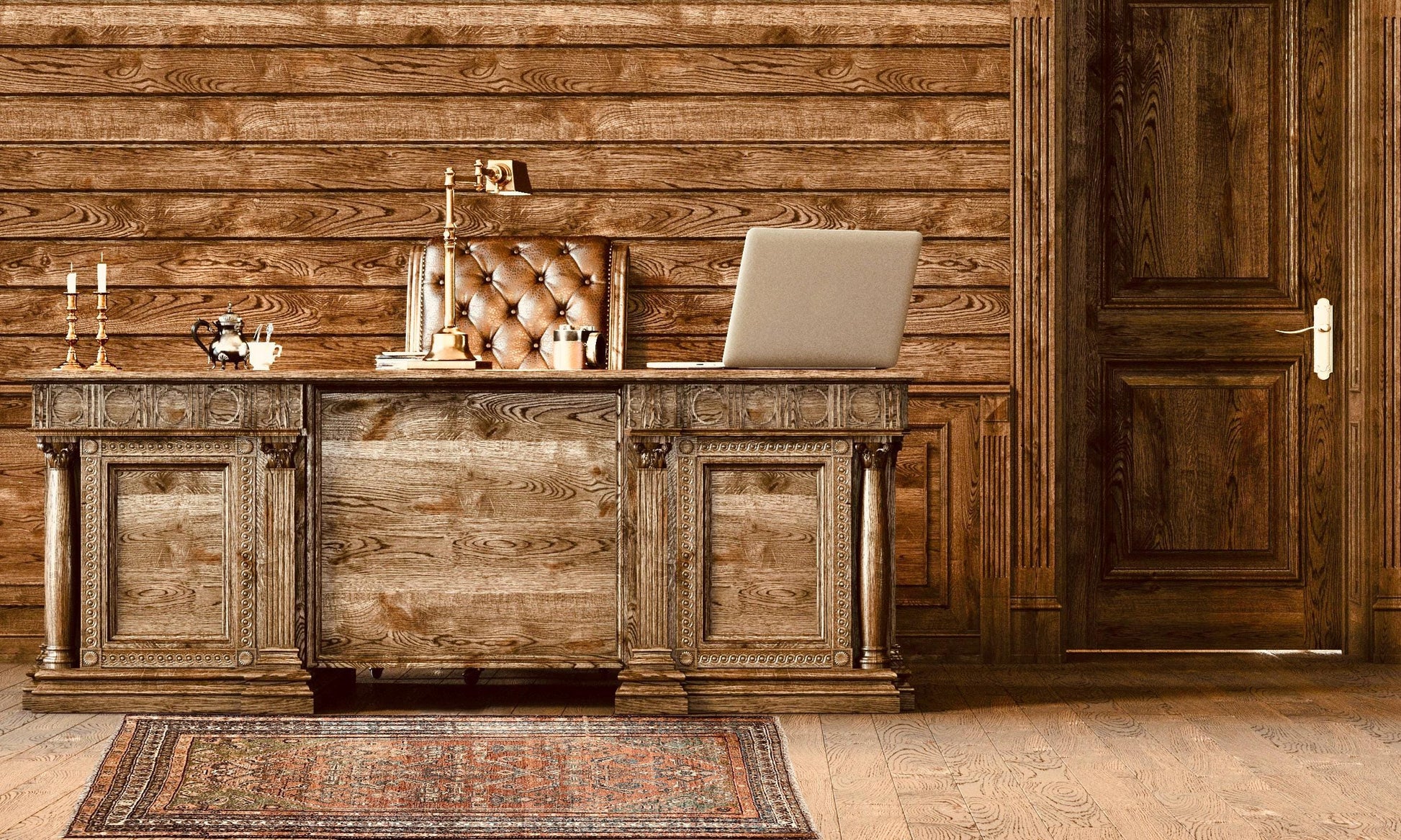 Antique Oriental Rug featuring the rich hues characteristic of renowned Heriz Serapi Rugs