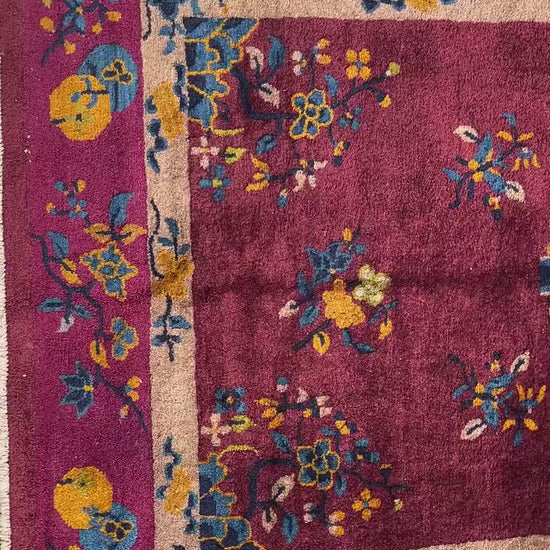 True Antique Handwoven Art Deco Rug - circa 1920's- With Great Purple Border!!