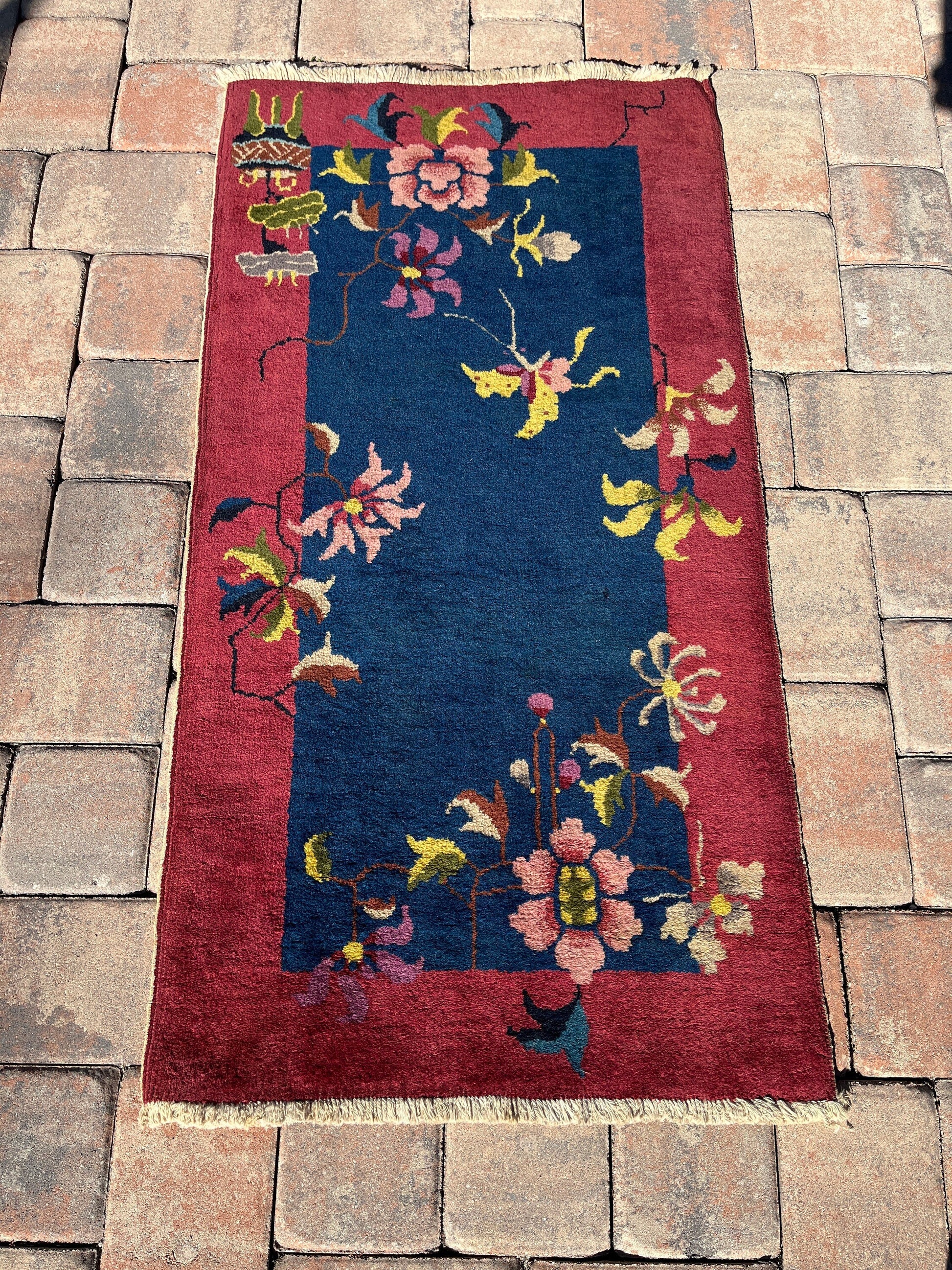 Antique Art Deco Chinese Rug including about the best underlayment pad money can buy-cut to order