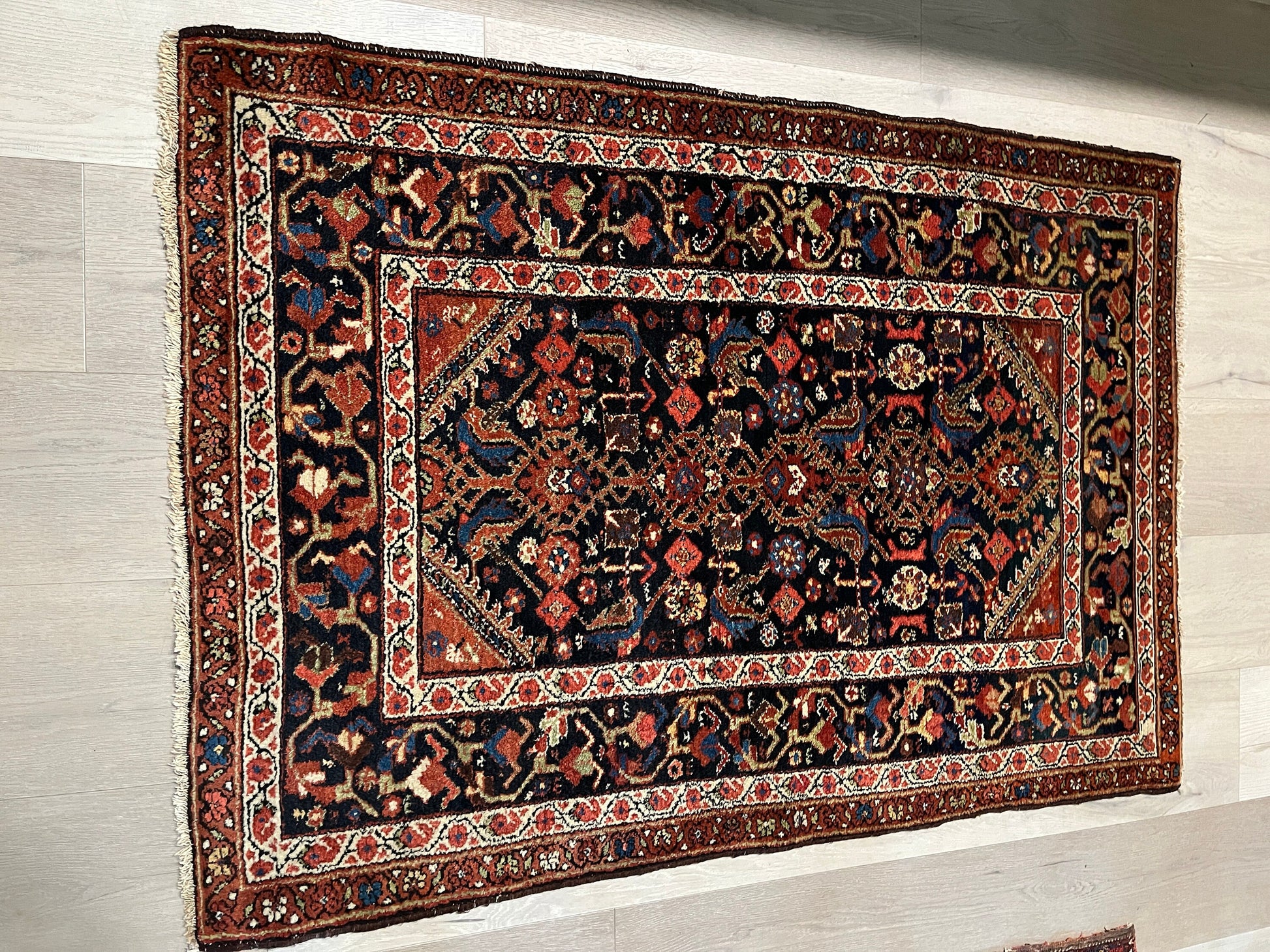 Antique Persian Persian Hamadan Rug that can withstand heavy traffic including about the best underlayment pad money can buy- cut to order