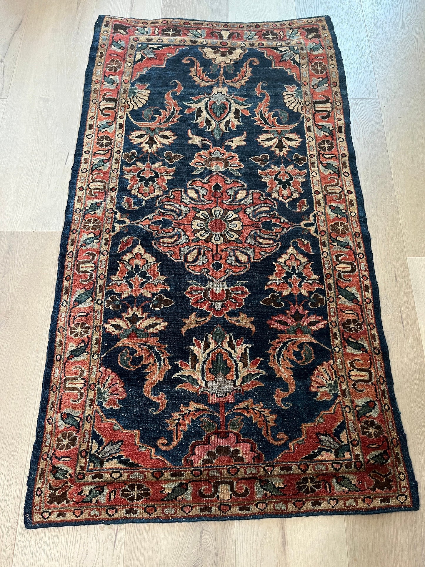 True Antique Hand-Knotted Persian Rug  including about the best underlayment pad money can buy-cut to order