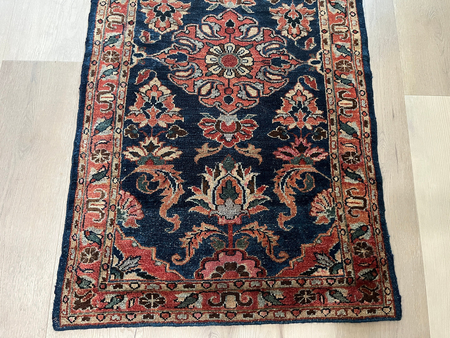 True Antique Hand-Knotted Persian Rug  including about the best underlayment pad money can buy-cut to order