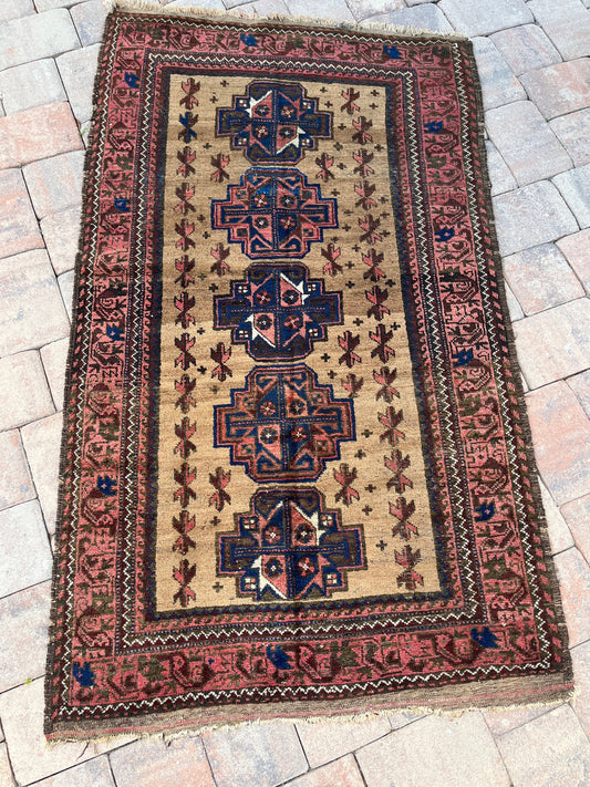 Rare Antique Handwoven Camel Hair Balouh Rug