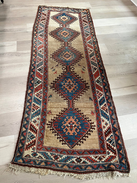 True Antique  over 100 years old hand-knotted Rare Camel Tribal Persian/Caucasian Runner including best padding cut to order